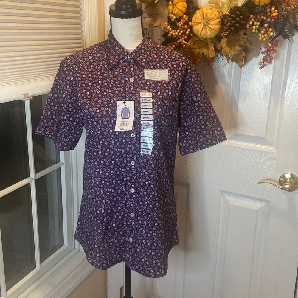 NICK GRAHAM Stretch Modern Fit NWT Size S Short Sleeve Button Down Shirt